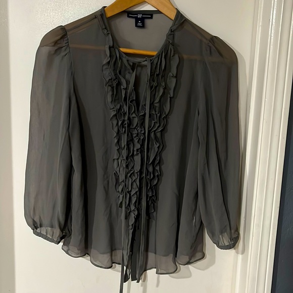 GAP | Tops | Gap Sheer Grey Ruffle Top M | Poshmark